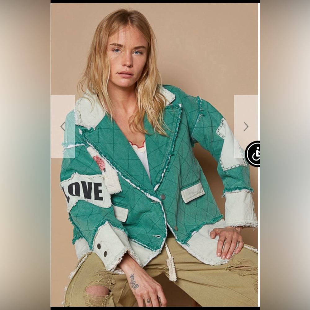 Women's Green Patchwork Jacket